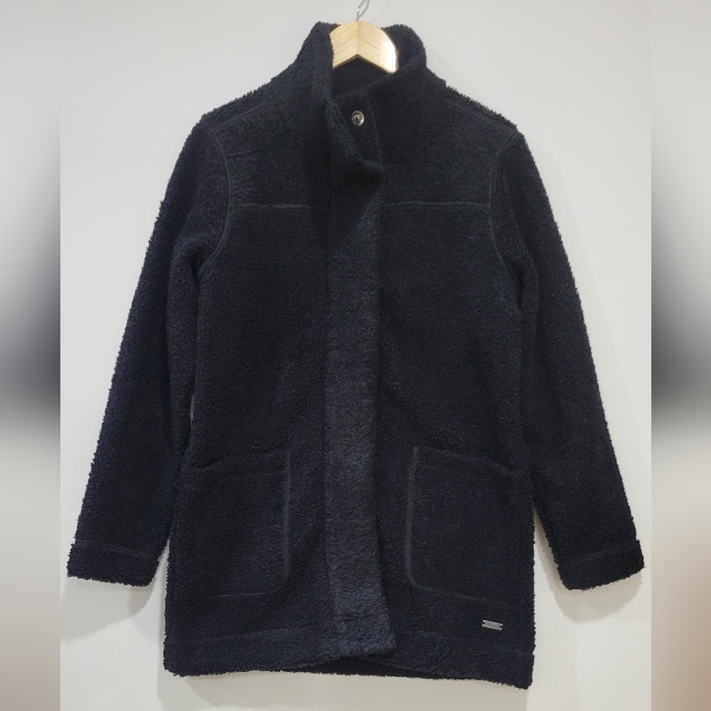 Natural Reflections Women's Black Sherpa Teddy Button Up Coat Minimalist Size M